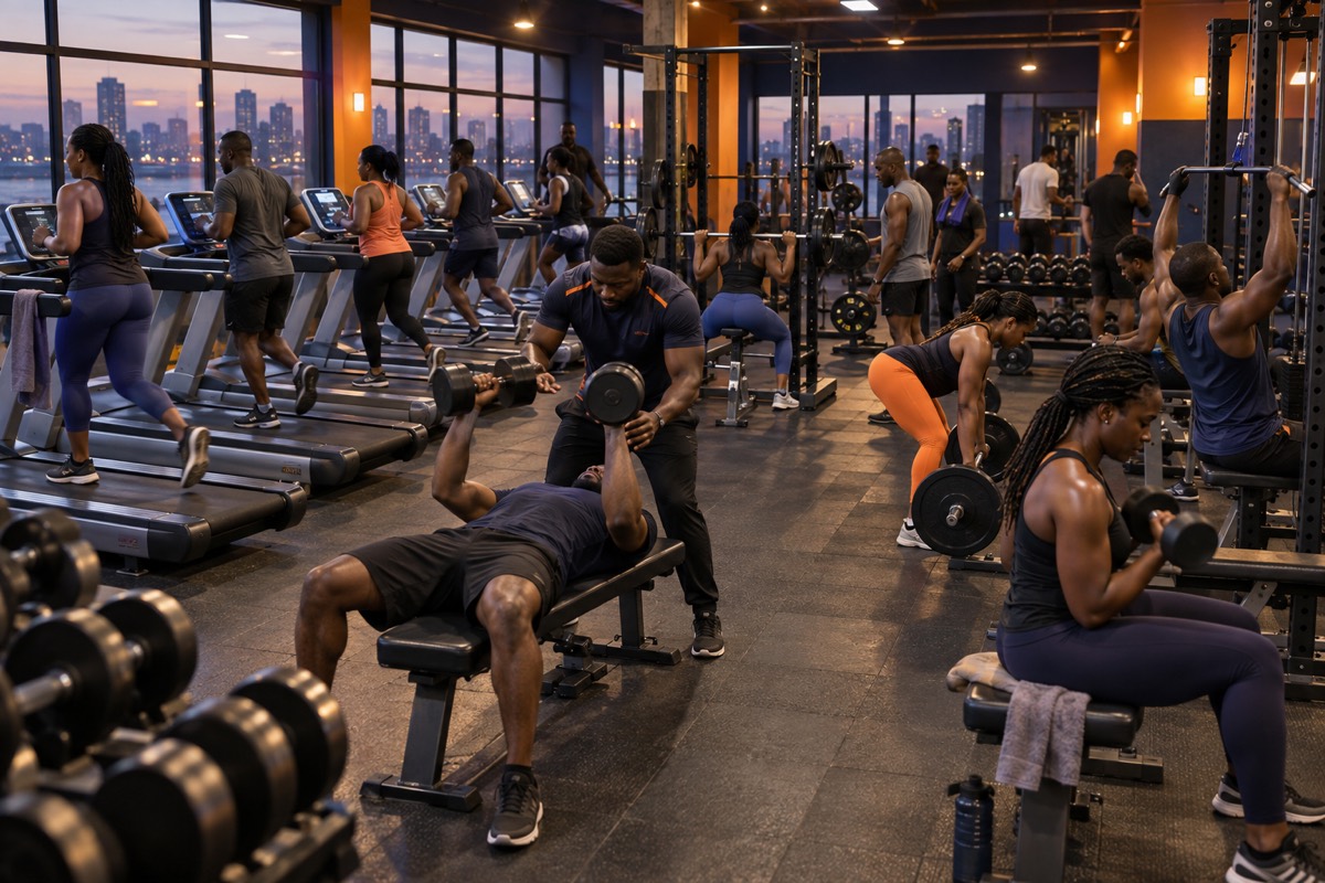 A busy gym during the evening rush